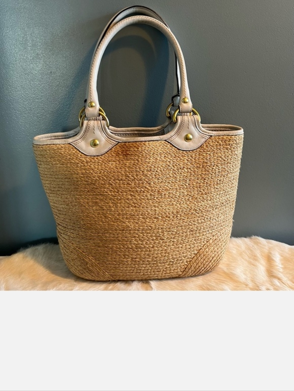 Coach Bleecker Natural Straw Leather Flower Tote - Picture 4 of 12